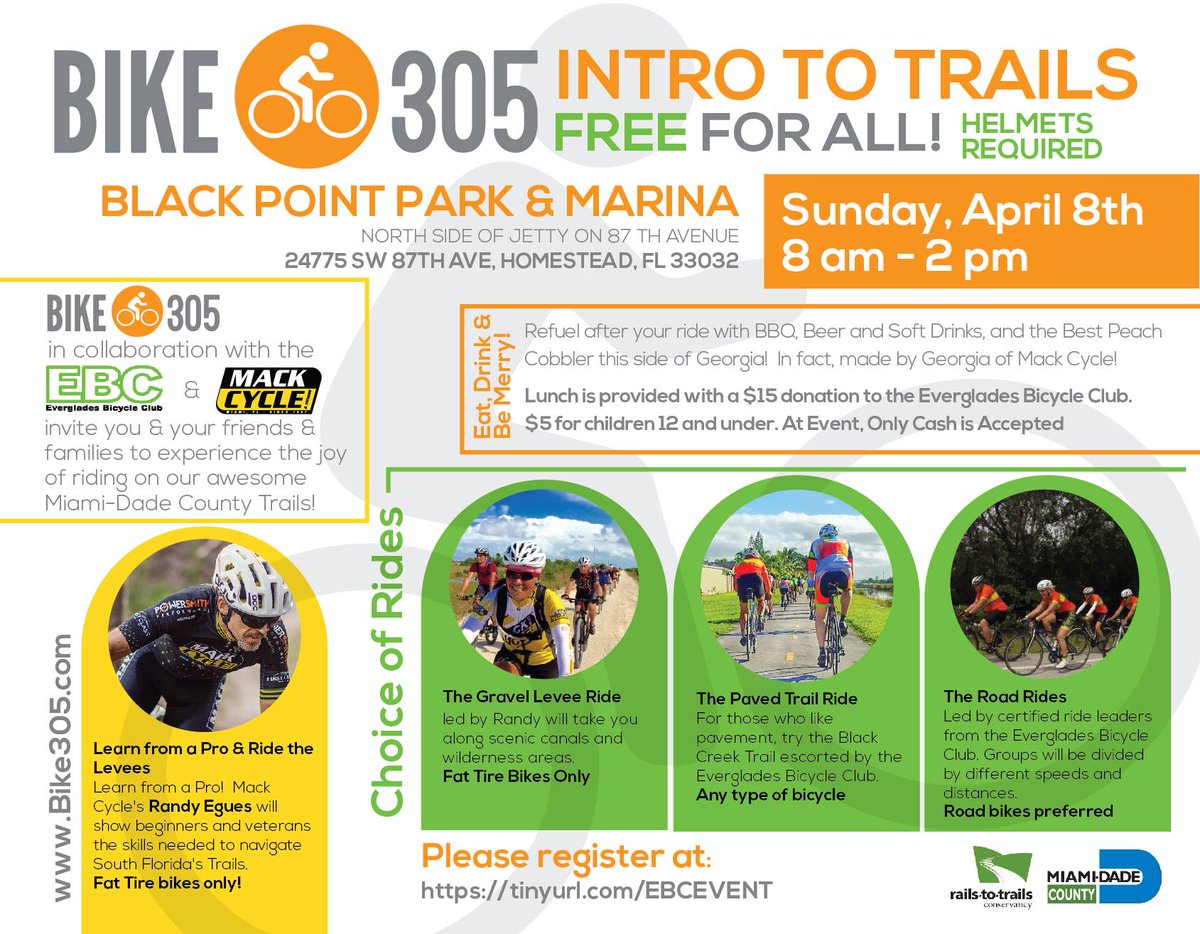 🚴‍♀️🚴‍♂️🌴🌞 🍔 🍺 🐊 Join EBC for their annual BBQ Picnic + choice of Bike305 "Intro to Trails Ride" - Sunday, April 8 bit.ly/2GyWp6l