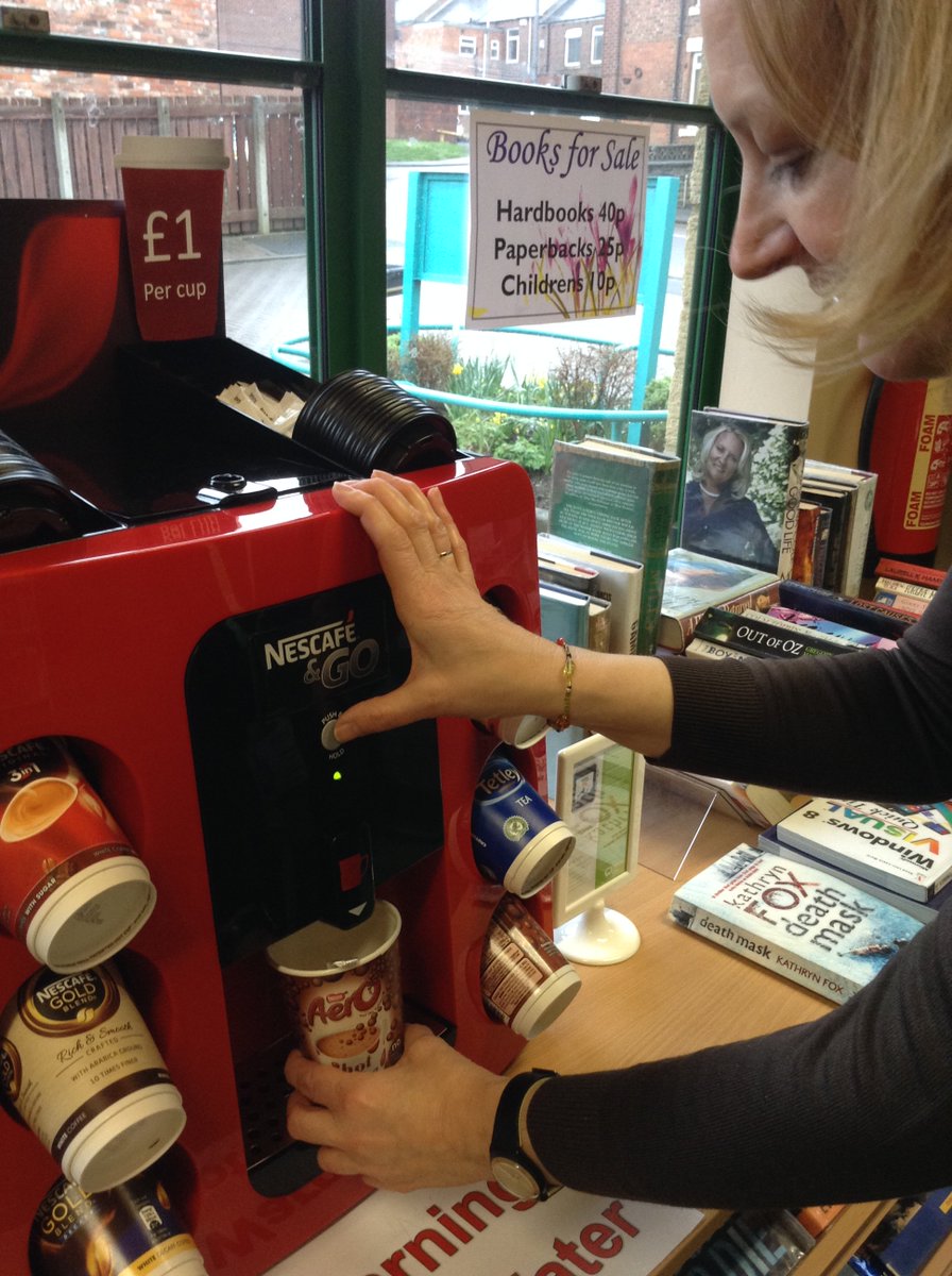 gateslibraries's tweet photo. What do you need when you're having a nice sit-down in the library with the newspapers or a book? A lovely cuppa, of course! With #CrawcrookLibrary new #NescafeAndGo machine you can have just that, for a £1 #librarylife ☕️ https://t.co/h9SNnyEWem