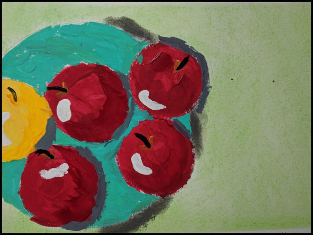 Ss were inspired by Post-Impressionist painter Paul Cezanne to create their own still life works using  chalk pastels and 8 different colours of acrylic paint in today's <a href="/artinaction_tor/">Art in Action</a> class.