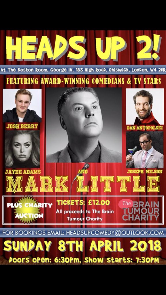 Headsupcom's tweet photo. #chiswick #comedy headsUp2 #westlondon #braintumour
#cancerawareness https://t.co/uwEA2GWTqQ