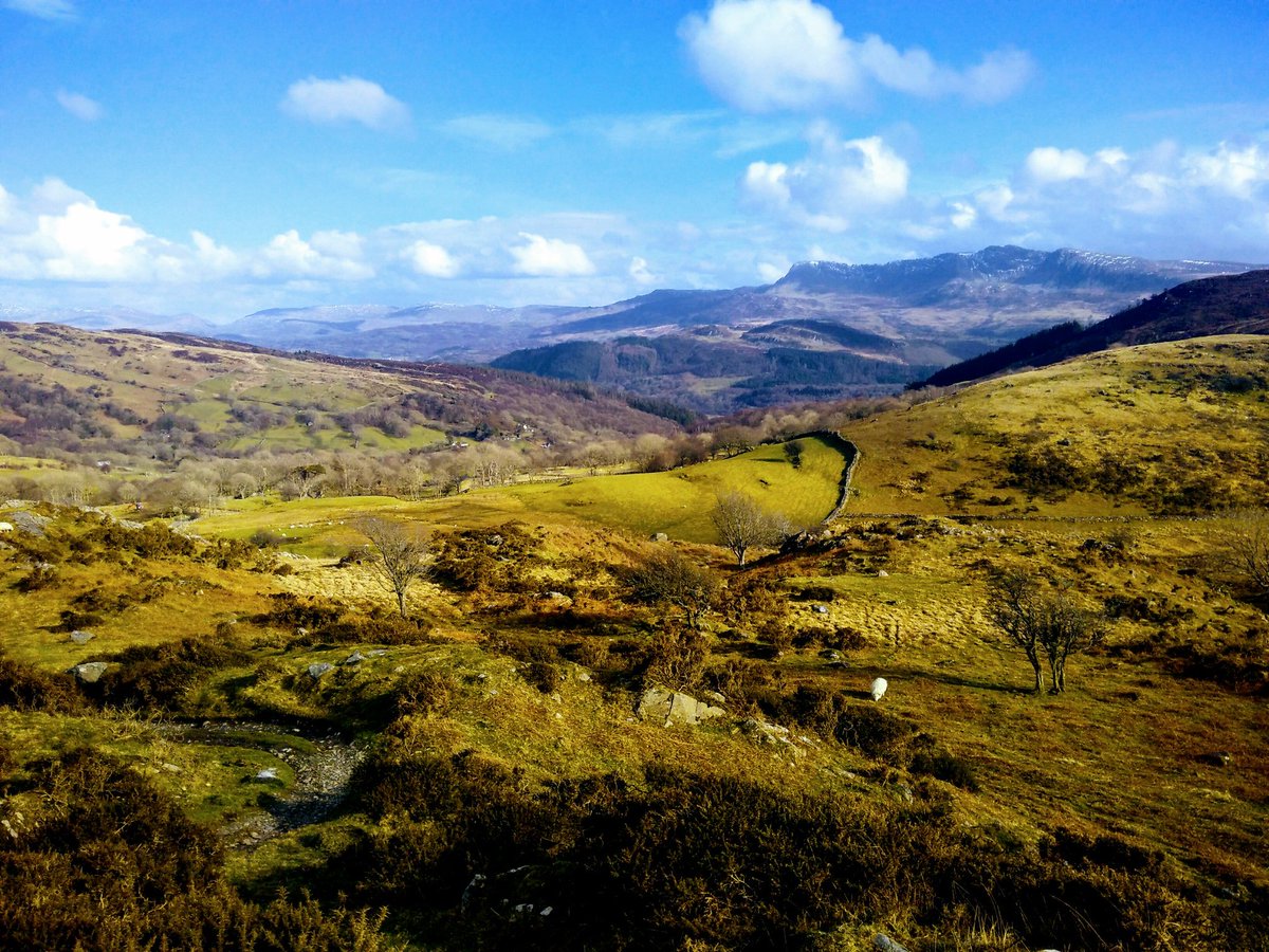 Cadair Idris this afternoon from the Rhinogydd. Stage 1B of the Way takes you right along the horizon! #Springtime #Snowdonia <a href="/cadairwales/">Cadair Idris Wales</a>
