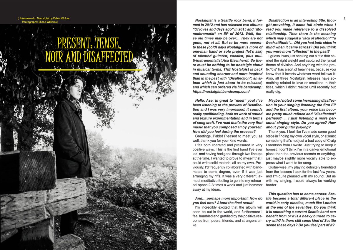 This month <a href="/RevistaThe13th/">Revista The13th</a> Magazine presents an exclusive on Seattle's <a href="/NostalgistBand/">Nostalgist</a>. Asa Eisenhardt tells of their new 'Disaffection' LP ~ issuu.com/revistathe13th…
Find the full Spanish-language version with <a href="/Nova_FlaresBand/">Nova Flares</a> &amp; Autumn <a href="/TheHatingTree/">Autumn-U.S.</a> at issuu.com/revistathe13th…