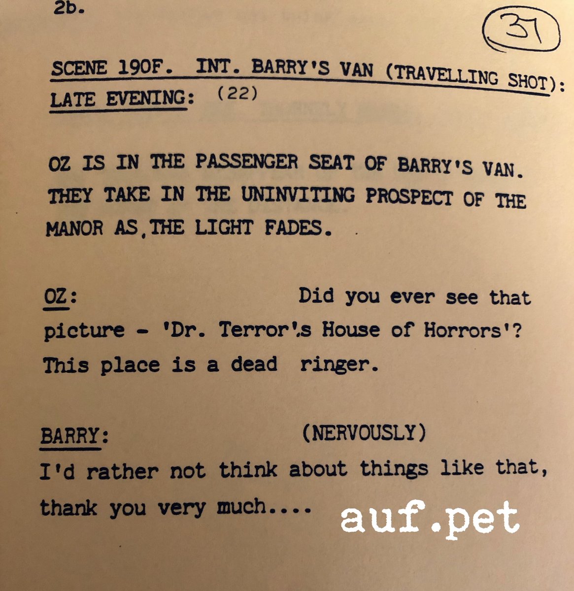 AwpGav's tweet image. This scene never made it to tv, any idea what episode it was cut from ? #originalscript #AufWeidersehenPet #Oz #Barry