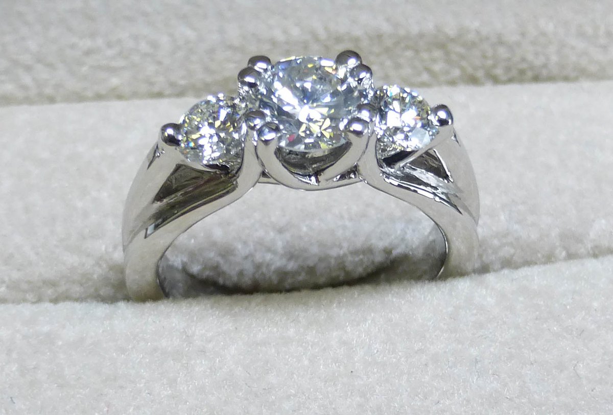 precisionring's tweet image. Looking for a 3 stone engagement ring?  This classic ring is custom made setting 3 diamonds into a perfect platinum mount!  Visit us today at precisionring.com for your #perfectring #engagmentring #customjewelleryyyc #pastpresentfuture #diamondring
