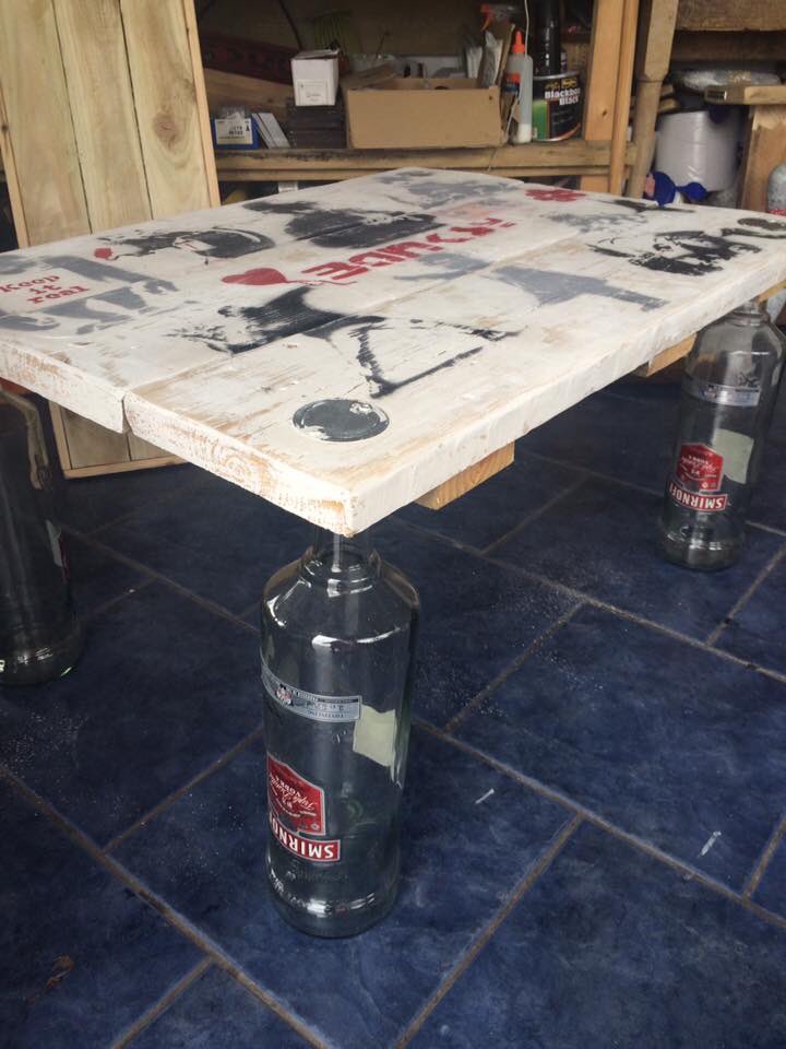 gareth_fulbrook's tweet photo. Banksy best bits table with vodka legs 

Please get in touch for prices 

Made to order - choose your own size and design 

#custommade #bespokelook #cafes #bars #youthclubs #Banksy #vodka #smirnoff #keepitreal #design82 

Follow &amp; RT https://t.co/1Z2MwWHKUy
