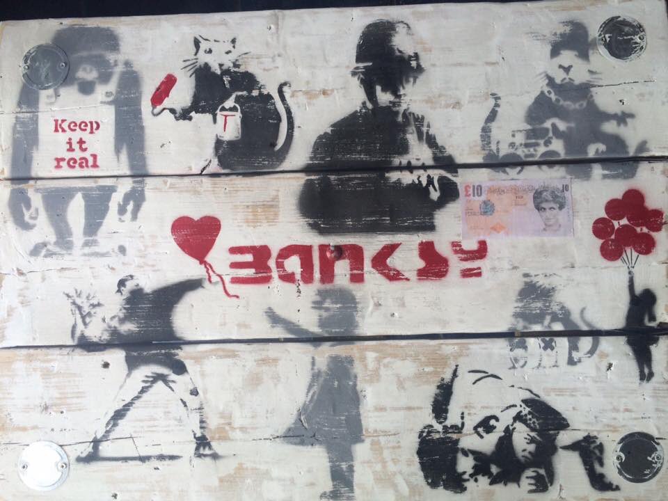 gareth_fulbrook's tweet photo. Banksy best bits table with vodka legs 

Please get in touch for prices 

Made to order - choose your own size and design 

#custommade #bespokelook #cafes #bars #youthclubs #Banksy #vodka #smirnoff #keepitreal #design82 

Follow &amp; RT https://t.co/1Z2MwWHKUy