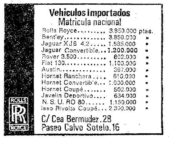 rqeologiamotor's tweet image. Año 1975. Precio de algunos automóviles de importación.