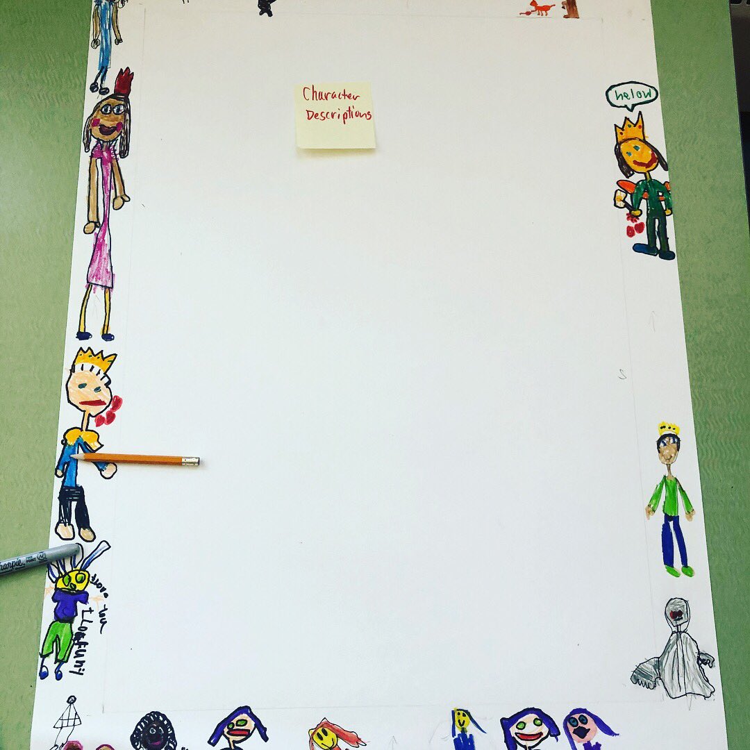 BlondeauJackie's tweet photo. After discussing and brainstorming character descriptions and settings, we are making posters for our word wall! @WolseleyWolves @WinnipegSD #elementsofstory https://t.co/gtCaWaEHU3