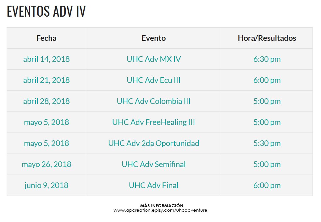 AdventureSp0rts's tweet photo. Adventure esta de regreso!
Estas son las fechas para esta nueva season!
¡VAMOS CON TODO!
#UHCAdventure!
Más info:
https://t.co/efvR1gOOa2 https://t.co/tMiSbHzZwA