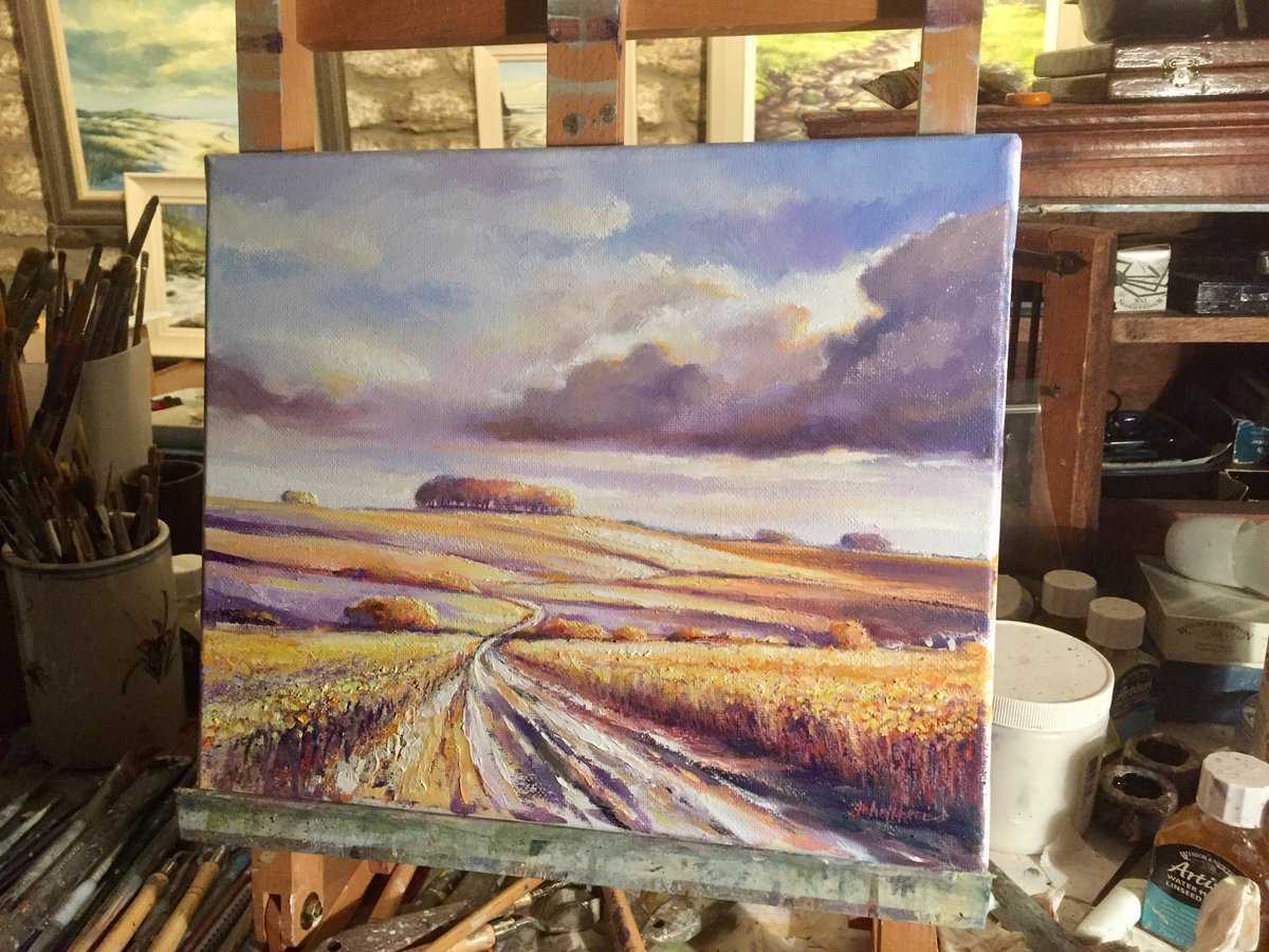 Putting some colour into a dull day with this oil from an old sketch. #wessexart, #marlboroughdowns, #oilpainting