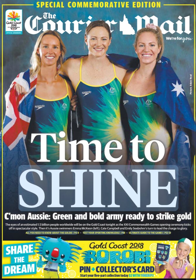 Time to shine. The Courier-Mail front page today couriermail.com.au/digitalprinted… #CommGames <a href="/couriermail/">The Courier-Mail</a>