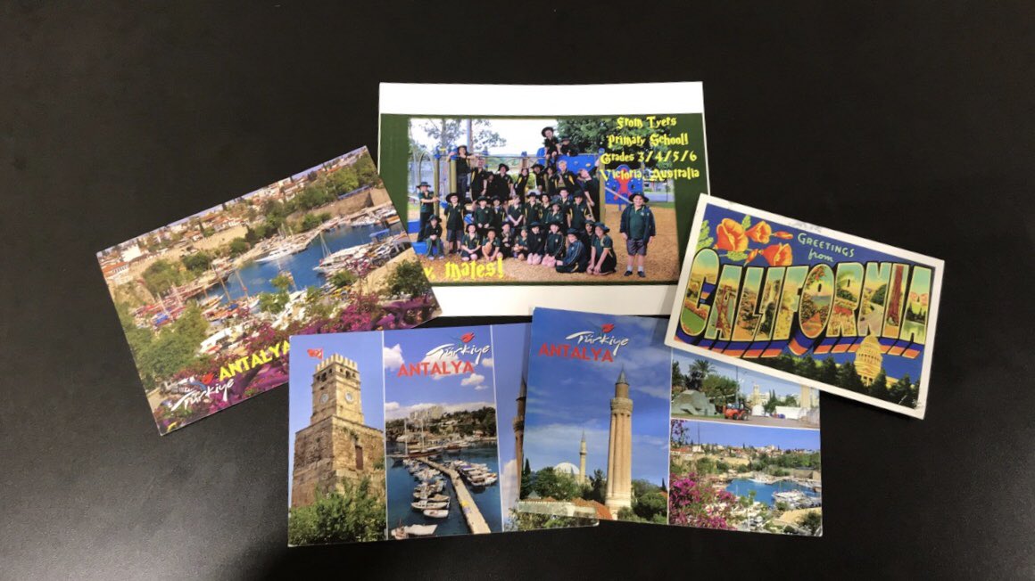 cskiles80's tweet photo. Came back from Spring Break with a mailbox full of postcards! Writing starts tomorrow. @TroySouthMiddle @PenpalSchools @Belouga_ #globalclassroom #makingconnections #modlang #rm409 #troysouth https://t.co/8YFUCyRnOW