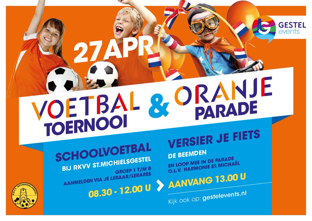 Een primeur! Dit jaar #Koningsnacht en #Koningsdag in <a href="/SintMichielsNL/">Sint-Michielsgestel</a> met onder andere hitband #RedCars, Gestelse volkszanger <a href="/HenkBernard/">Henk Bernard</a> en <a href="/djstayfan/">DJ Stayfan</a>. Verder Oranjeparade, springkussens en ander vermaak op het PD-plein. Zien is geloven!