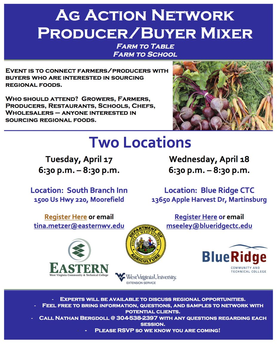 TinaMetzer's tweet image. AG ACTION Producer/Buyer Mixer.  Connecting #food #ecosystems #Rural Two locations - great partners @EasternWVedu @BlueRidgeCTC @WVDeptofAg @WVUExtension @WVAgTech Working together to impact #AG in #WV #Farmtotable #buylocal #FarmtoSchool