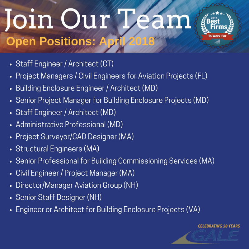 GaleAssociates's tweet photo. Gale's April Job Board includes amazing opportunities at all five of our East Coast locations. If you are looking to advance your career in a fun and collaborative environment, check out our website for all the details: https://t.co/a5tgUU2xZu https://t.co/Ar8RWn9nGM