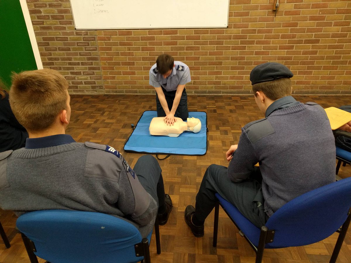 Fresh back from his First Aid course at the weekend, Sgt Parker was instructing the cadets on basic life saving tonight.