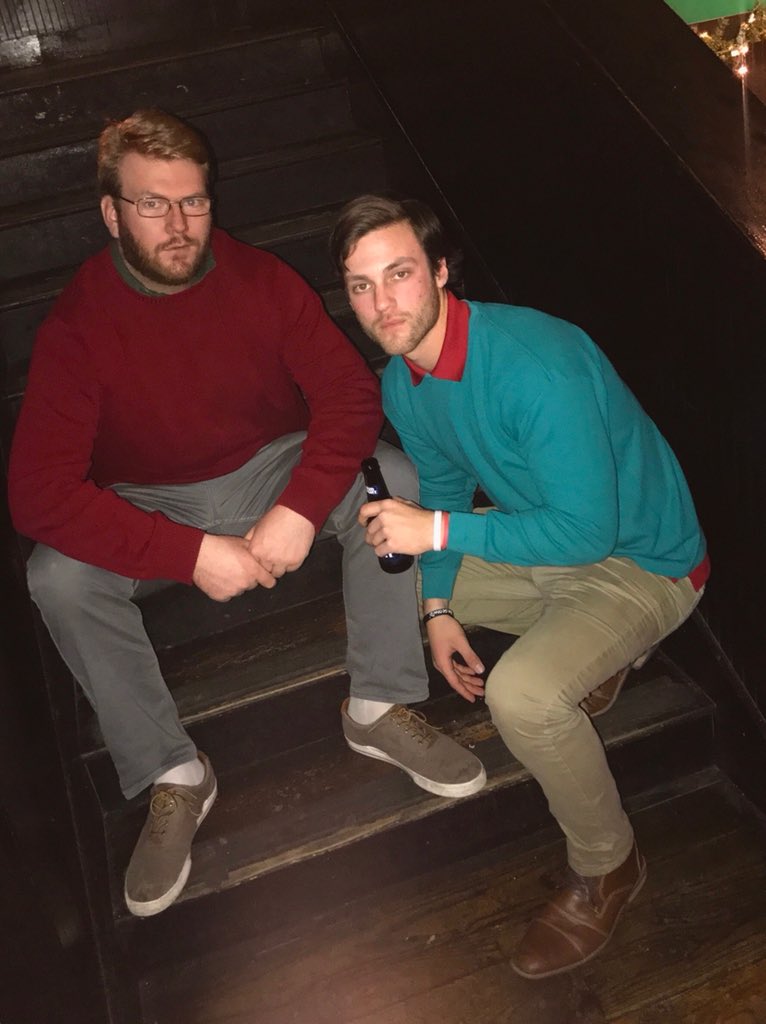 TurtleBouncers's tweet photo. TONIGHT: two handsome friends in sweaters will be selling hard copies of their Christian rap mixtape while tending the downstairs bar for twofers, come out and support a great cause ! https://t.co/Xd4stwAvMA