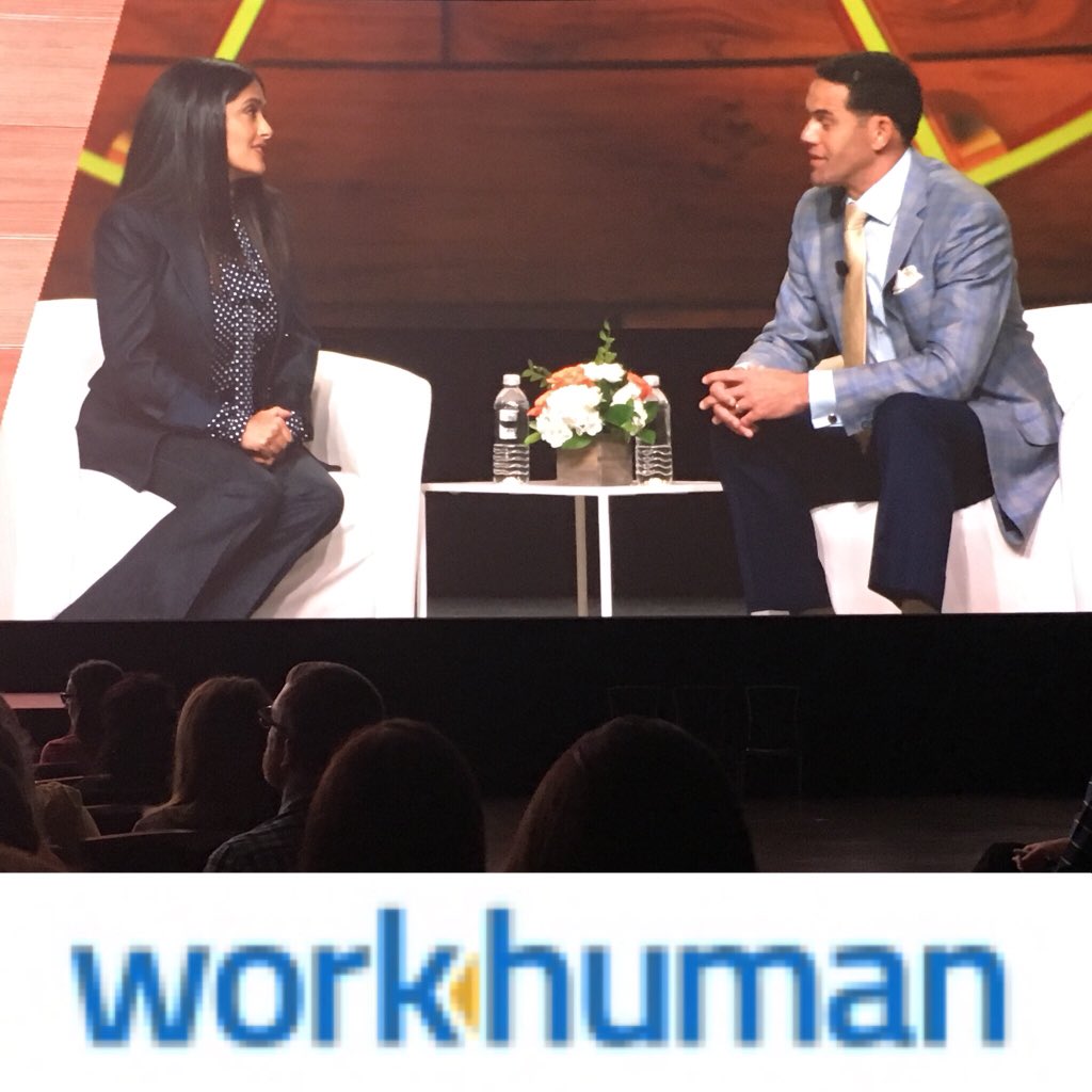 SilversidesC's tweet photo. “Work extra hard in your own development and growth.” The amazing, accomplished, and beautiful @salmahayek “You have to show up for yourself!” She said she’s here to stay! #WorkHuman https://t.co/27KdMic3pZ