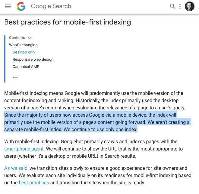 "Since the majority of users now access Google via a mobile device, the index will primarily use the mobile version of a page's content going forward": bit.ly/2GzlBxe - it's a mobile first world!