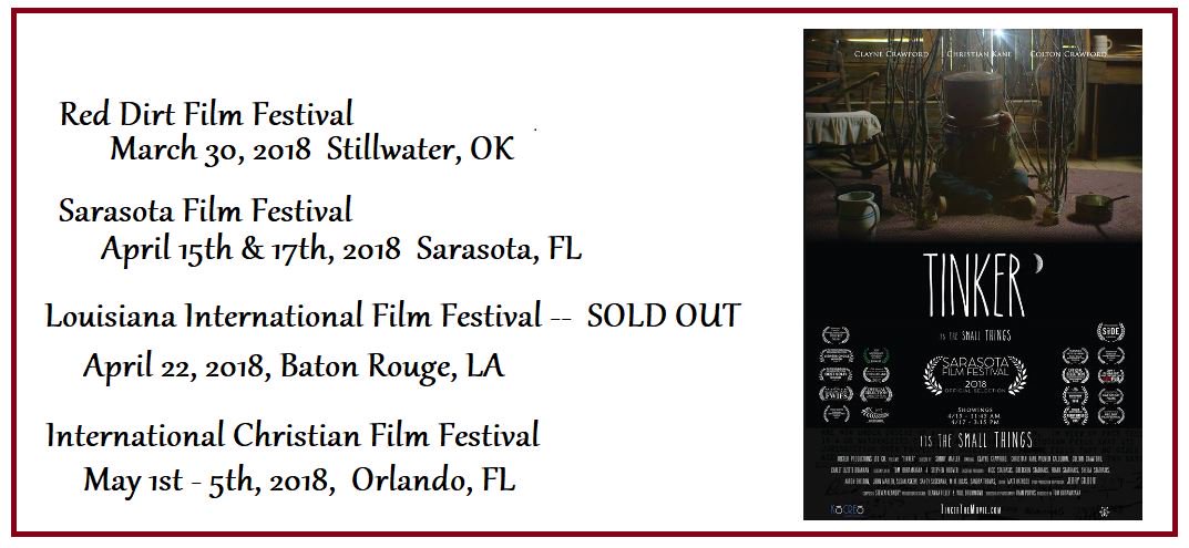 Mentaldjinn's tweet photo. #Tinker #indiefilm
@TinkerMovie has these upcoming #filmfestivals on their schedule!
out their websites for more informaton!
@MySFF #SarasotaFilmFestival  #Sarasota #FL
@LIFFilmfest in #BatonRouge #LA  ---#SoldOut 
@ICFFofficial #InternationalChristianFilmFestival #Orlando #FL https://t.co/1UpPiJohsV