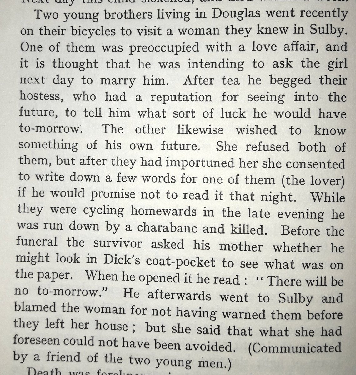 Manx_James's tweet image. A premonition of death for a Douglas cyclist visiting his loved one in #sulby.
#WWGill #2ndManxScrapbook p.54