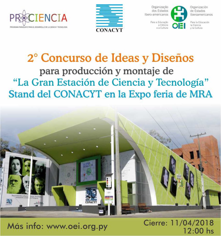 binocular_py's tweet photo. Invitan a participar de un concurso nacional  para seleccionar el diseño, producir y montar “La Gran Estación de Ciencia y Tecnología”-Stand del CONACYT en la Expo Feria de Mariano Roque Alonso (MRA) 2018 https://t.co/9sYVThWfCu https://t.co/jrjvzXZXVL