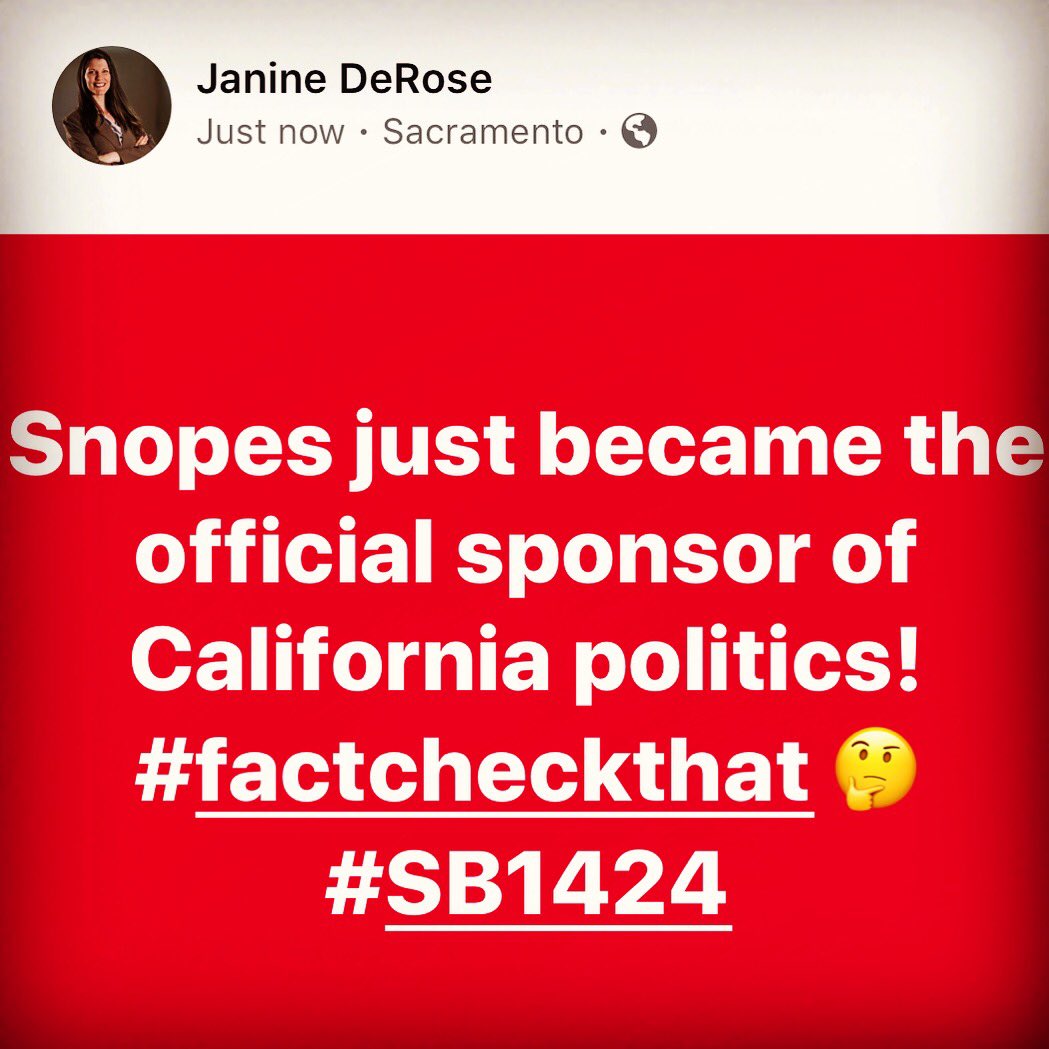 Janine4Liberty's tweet image. #snopes #factcheckthat #SB1424 #panstrikesagain #capolitics #caleg