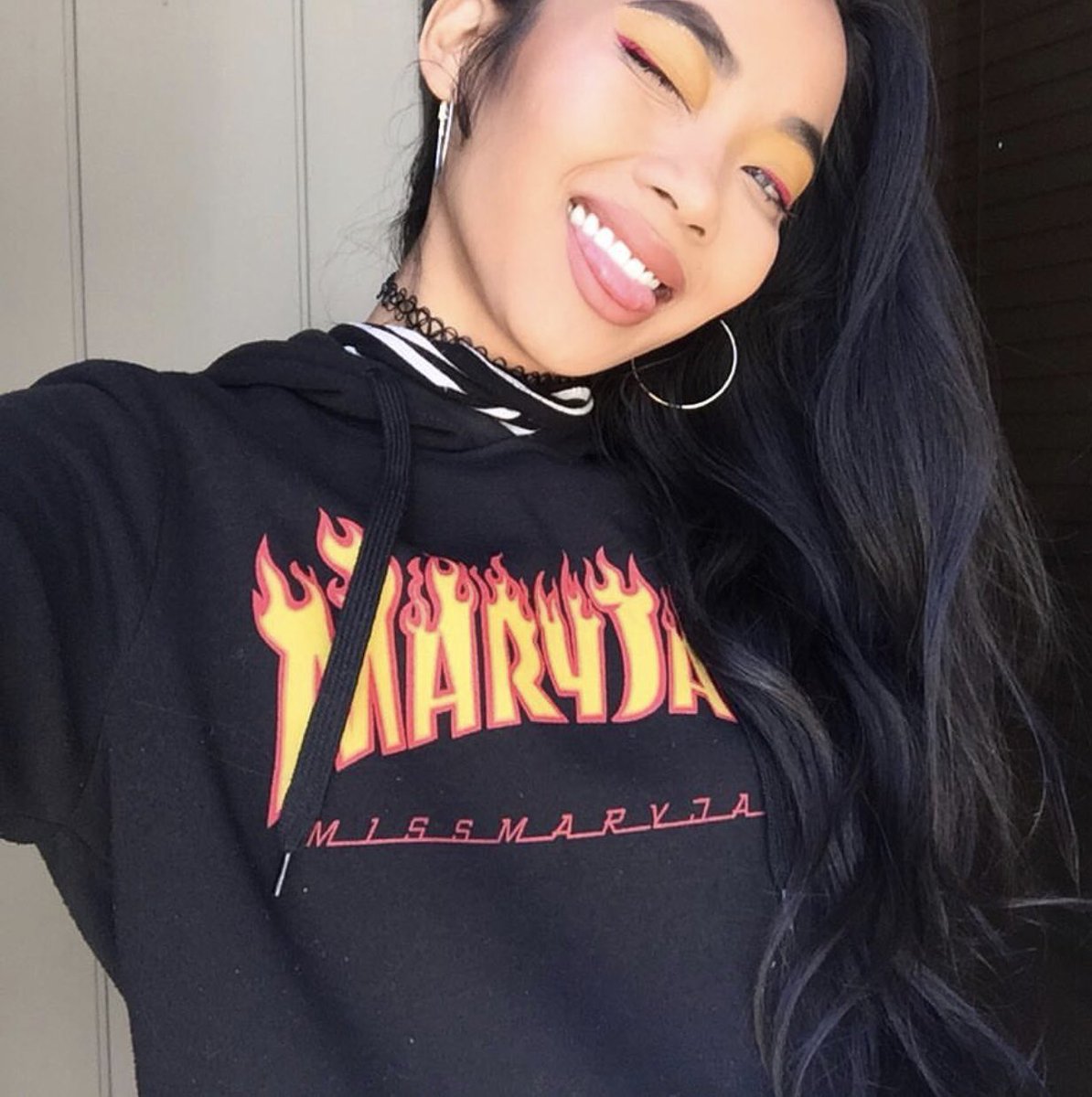 Slay in our #MaryJaneOnFireHoodie!🔪🔥 <a href="/rapkay/">Keotshepile Rapoo</a> Shop MMJco.com!
#missmaryjane #missmaryjanegirls #missmaryjaneco #mmjco #thrasher #hoodie