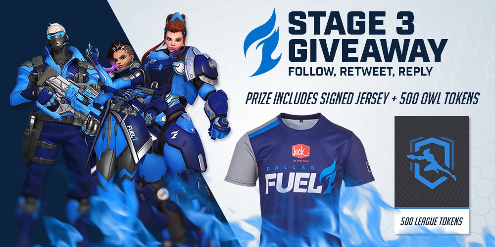 📣To kick off Stage 3, we're giving 3 winners a signed jersey and 500 #OverwatchLeague tokens! 3 Steps to Enter: 1. Follow @DallasFuel 2. Retweet this post 3. Reply with which player's autograph you'd like Winners will be chosen April 10th. Good luck! #OWL2018 #BurnBlue 🔥💙