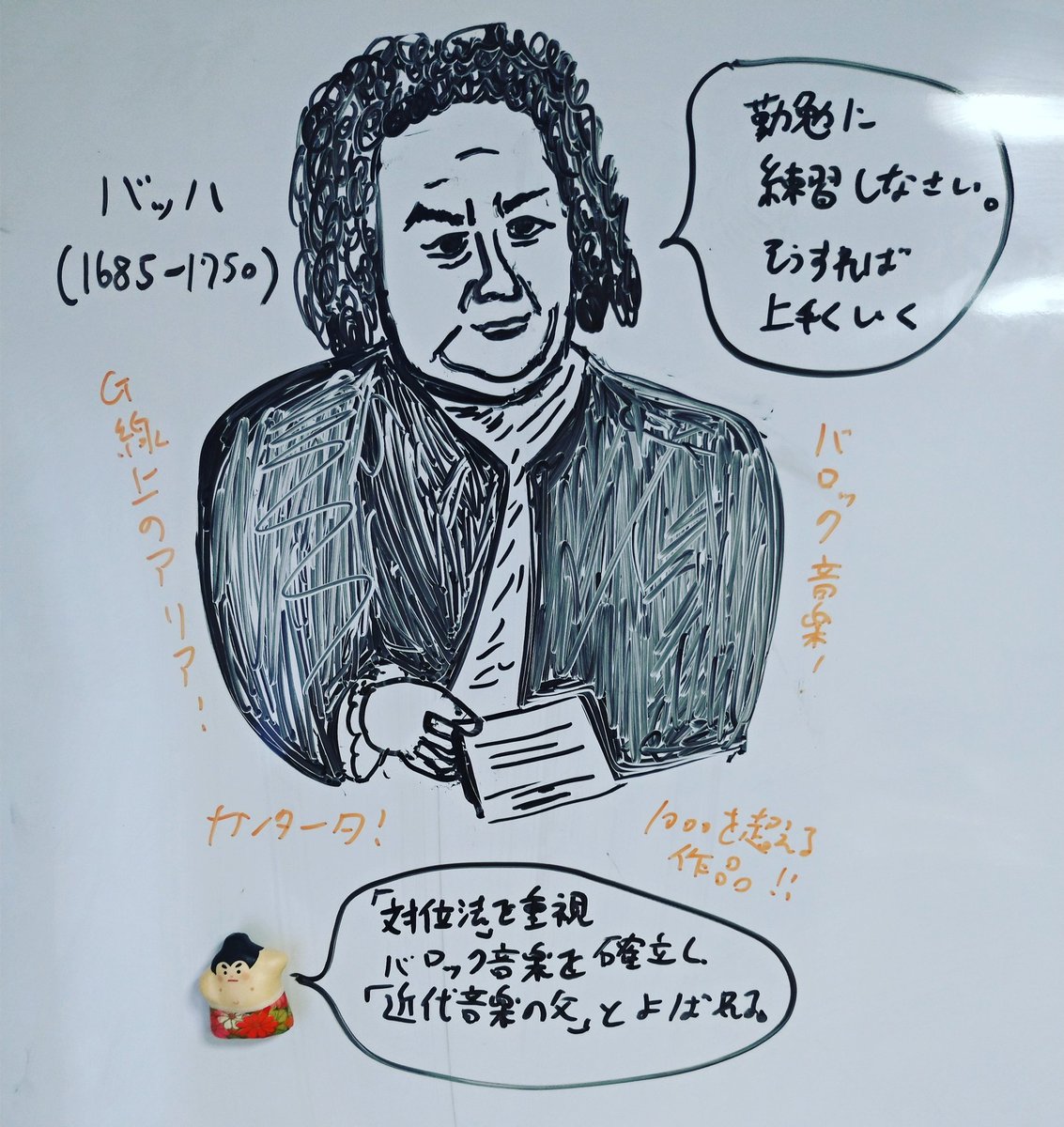 李東潤 ラジレキのりーとんです No Twitter ホワイトボードで触れる名言シリーズ バッハの言葉を 名言 歴史 ワンポイント歴史 ホワイトボード バッハ 音楽家 ヨーロッパ 絵 描いてみた 音楽 芸術 オルガン 名曲 イラスト カンタータ 近代音楽の