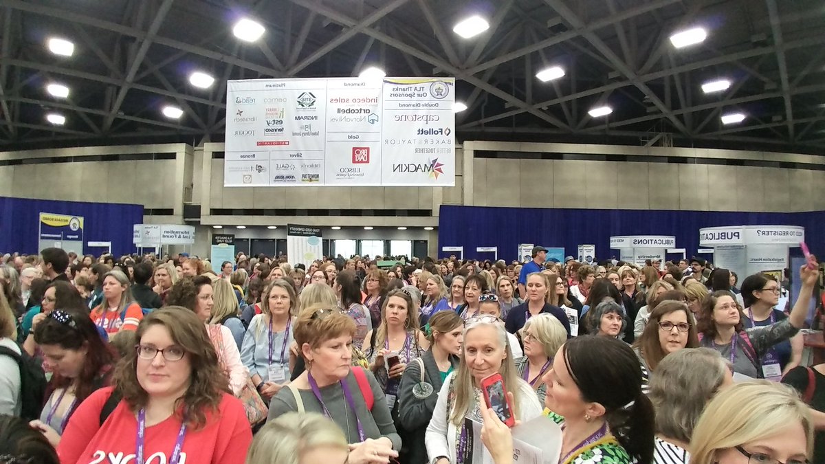 Mrs_Neeb's tweet photo. Before the madness! #exhibithallopening #allthefreebooks #TXLA18 #viewfromthefront https://t.co/B8BT5mrEpA