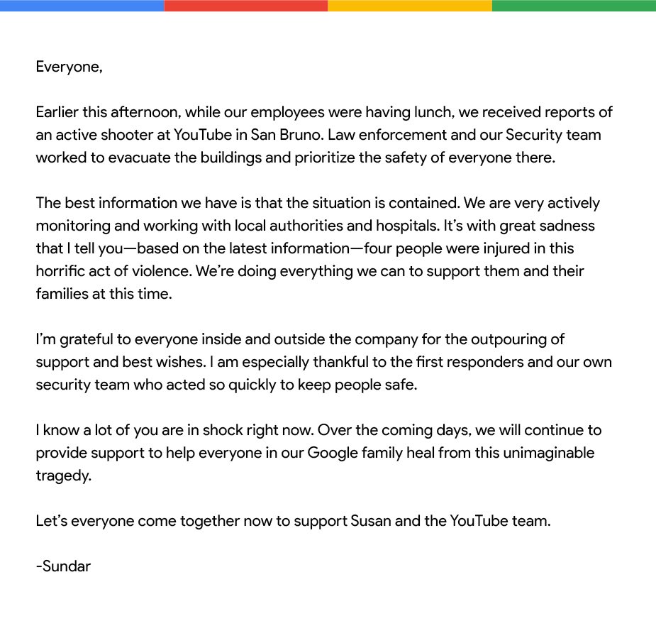 Here is the note that @sundarpichai just sent to Googlers worldwide.