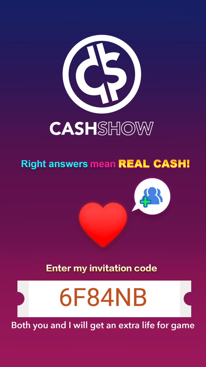 NovaStar111's tweet photo. Come and play Cash Show with me! I'm playing Cash Show! Come and play with me! Enter my invitation code and both of us can get an "Extra Life" in game! https://t.co/OQ4VxyIIY0 https://t.co/6W205ODnic