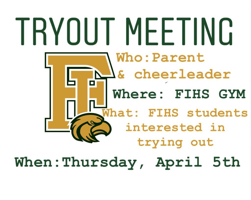 DON’T FORGET! We will be having our informational tryout meeting this THURSDAY, April 5th in the gym! All paperwork needed to tryout will be handed out at this time. See you there!