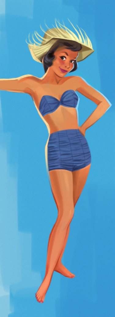did a study of a Jantzen swimsuit ad... i like the sort of flat-yet-painterly look of a lot of vintage pinups 🤔