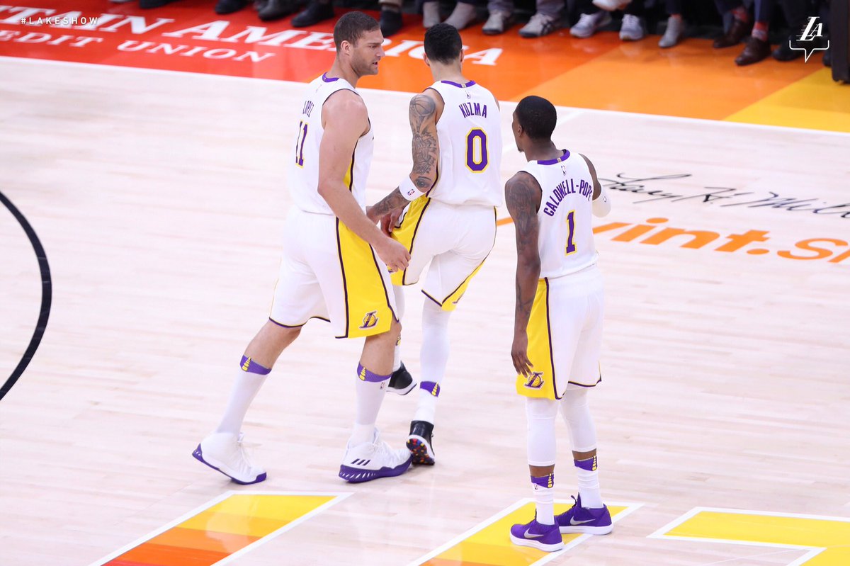 Lakers's tweet photo. Lopez drains the triple, and it's a 9-0 start for the #LakeShow ! https://t.co/UxYRH6lI4x