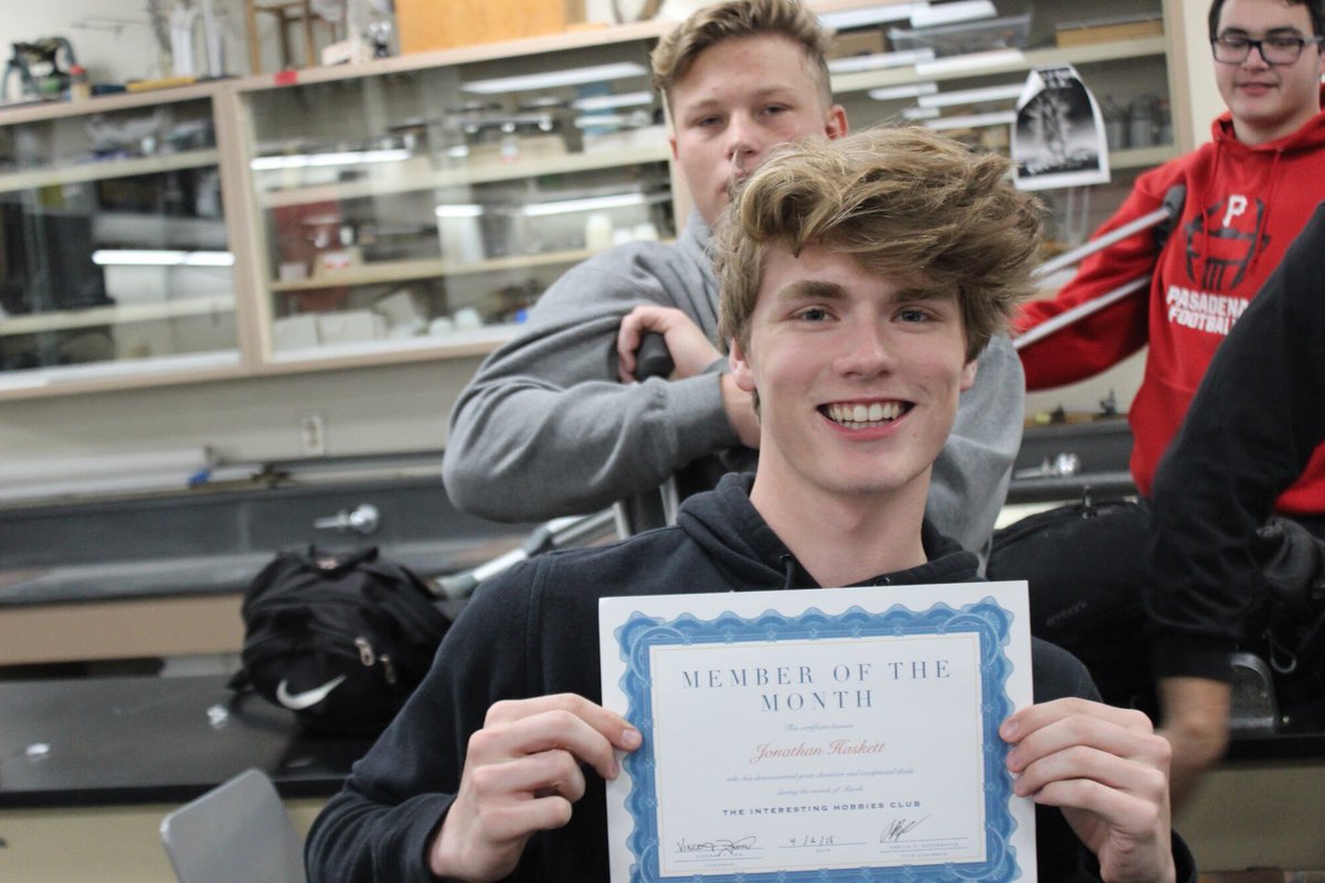 PasadenaHighIHC's tweet photo. Every month, the Vice-Chairman and I select a few people to receive a Member of the Month certificate. It might be hard to see but yes, they’re all different people. https://t.co/6Y1DhmUDoI