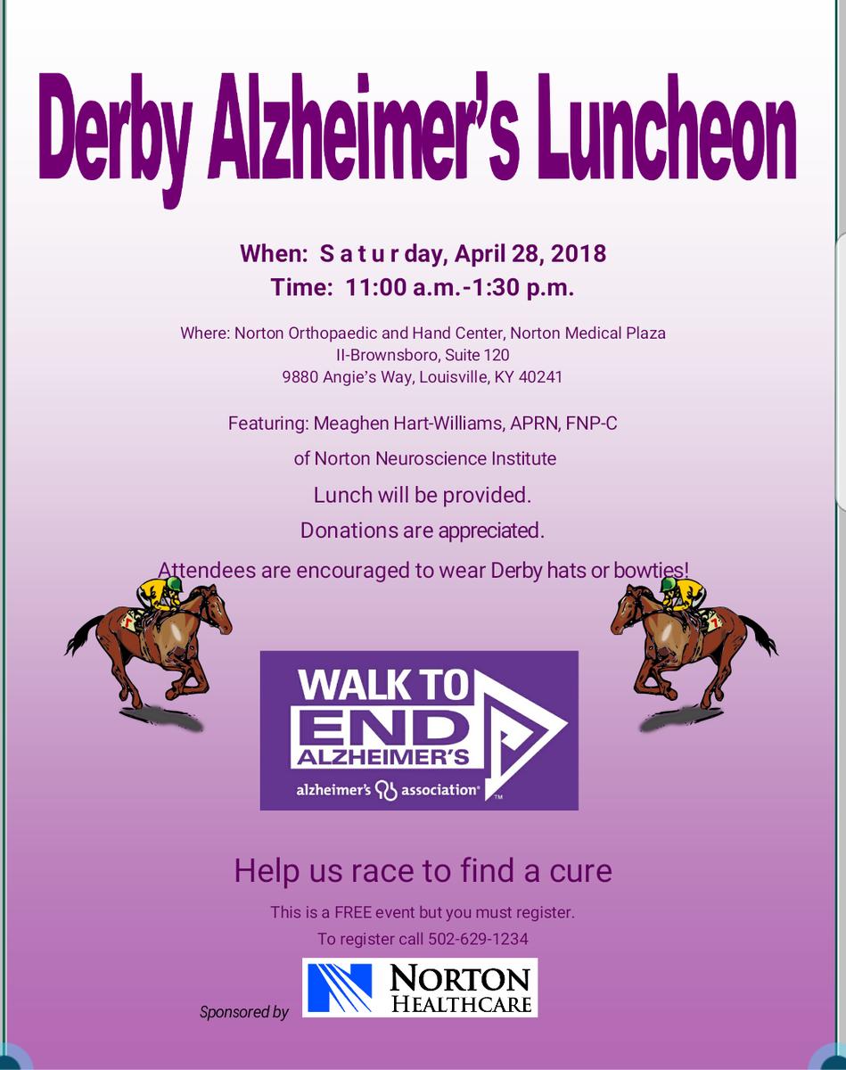 van_harwill's tweet photo. Start your derby events at the 4th Annual Derby Alzheimer's Luncheon.  It's FREE but you must register! https://t.co/7hkmflWP9u