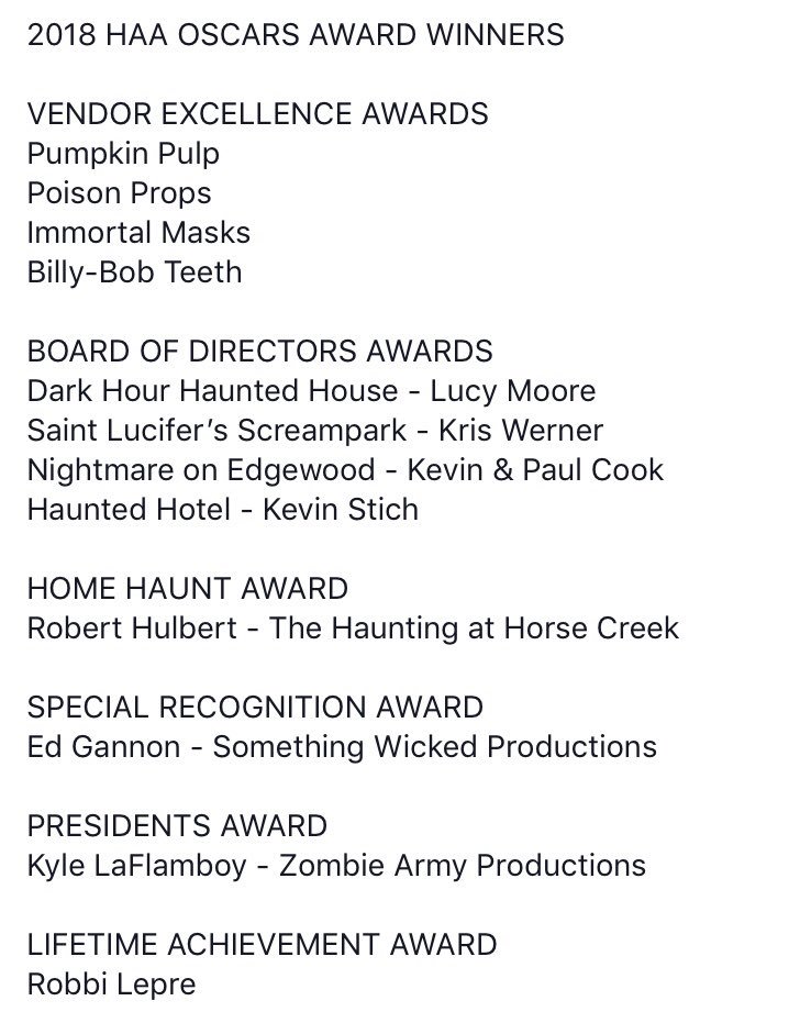 HAAHaunts's tweet photo. 2018 HAA OSCARS AWARD WINNERS https://t.co/FUIf5k4XIR
