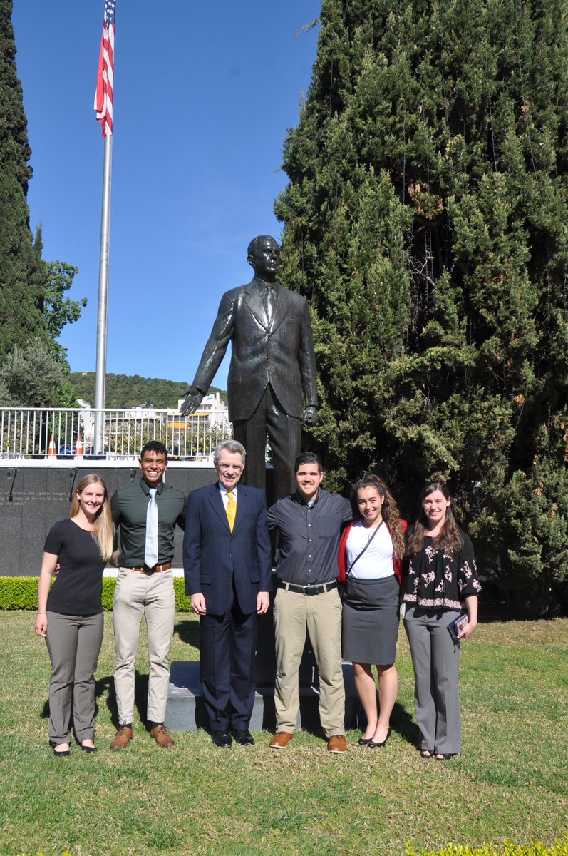 USAmbassadorGR's tweet photo. Inspired to hear the extremely positive experiences that these U.S. @AF_Academy cadets had volunteering and helping people here in #Greece over their spring break. #ThankYouForYourService #MarshallPlan70 https://t.co/GOKsXuSRNu