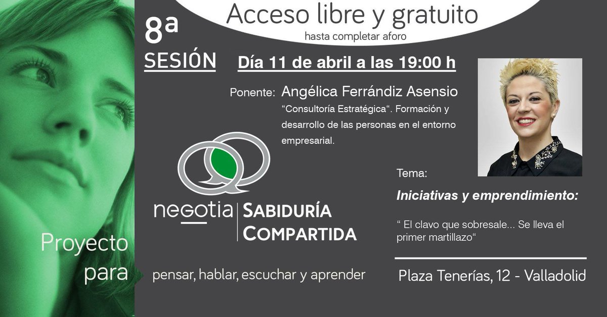 negotiaabogados's tweet photo. Os esperamos el miércoles 11, a las 19:00 hora se en #SabiduriaCompartida con @Kikatrix, porque “ el clavo que sobresale... se lleva el primer martillazo”. Consejos para encontrar “eso” que nos diferencia. https://t.co/6DLqeN38Iq