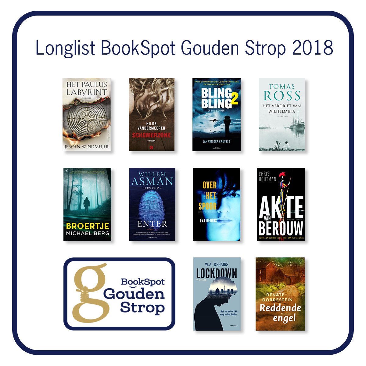 Deze 10 boeken staan op de longlist van de BookSpot Gouden Strop!
spannendeboekenweken.nl/longlist-books… #goudenstrop