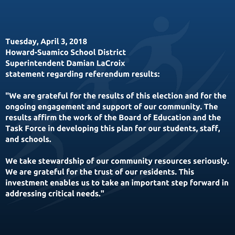 HSSD's tweet photo. Statement from HSSD Superintendent Damian LaCroix @DLHSSD1 on tonight's referendum results: https://t.co/LsHVgdqNjg
