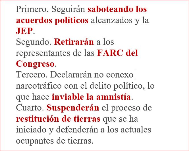 juliandezubiria's tweet photo. La gran noticia en el #DebateEnAntioquia la dio Iván Duque. Por primera vez el candidato del Centro Democrático reconoció que hará "cambios estructurales en los acuerdos de paz". Todos sabemos lo que eso significa: Que Duque y el CD harán "trizas lo acordado". Eso implicará que: https://t.co/d2J5jELjXq