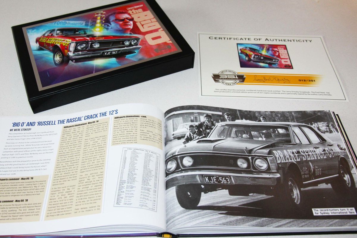 JustDragRacing's tweet photo. Aussie drag legend’s stunning new limited edition book, "The Larry Ormsby Scrapbook - The Ford Years” available NOW in 351 Premium &amp; Limited Editions!

LINK – https://t.co/4byXy31eoN

#351LimitedEdition #BigO #ANDRA #400Thunder https://t.co/3aZMY3X68B