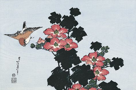 EstherHawdon's tweet photo. "the sparrows
go about their business...
wildflowers"  Issa
(image: Hokusai) https://t.co/GOccn8HF2K