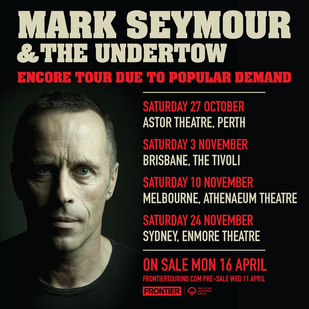 We're announcing a national encore tour in 2018! Touring Australia from Oct-Nov. Will be performing material across my 30year career, including classics from @Hunters &amp; Collectors and my solo works.

Tickets on sale – Mon 16 Apr
 
Visit frontiertouring.com/markseymour for full tour info