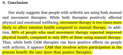 Movement and manual therapy for adults with arthritis: 2012 National Health Interview Survey. 

👀👇

ncbi.nlm.nih.gov/pubmed/29609944