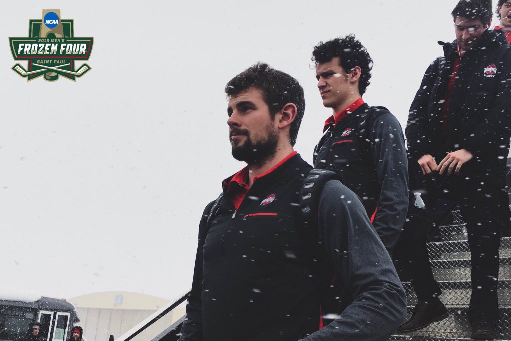 NPRodeo's tweet photo. WEED Leaf???????? RT @OhioStAthletics: ICYMI: #FrozenFour travel day
@OhioState_MHKY arrived in St. Paul Tuesday 
📸 https://t.co/iJpqNA9M2J
#GoBucks https://t.co/yJGw3PmhJb
