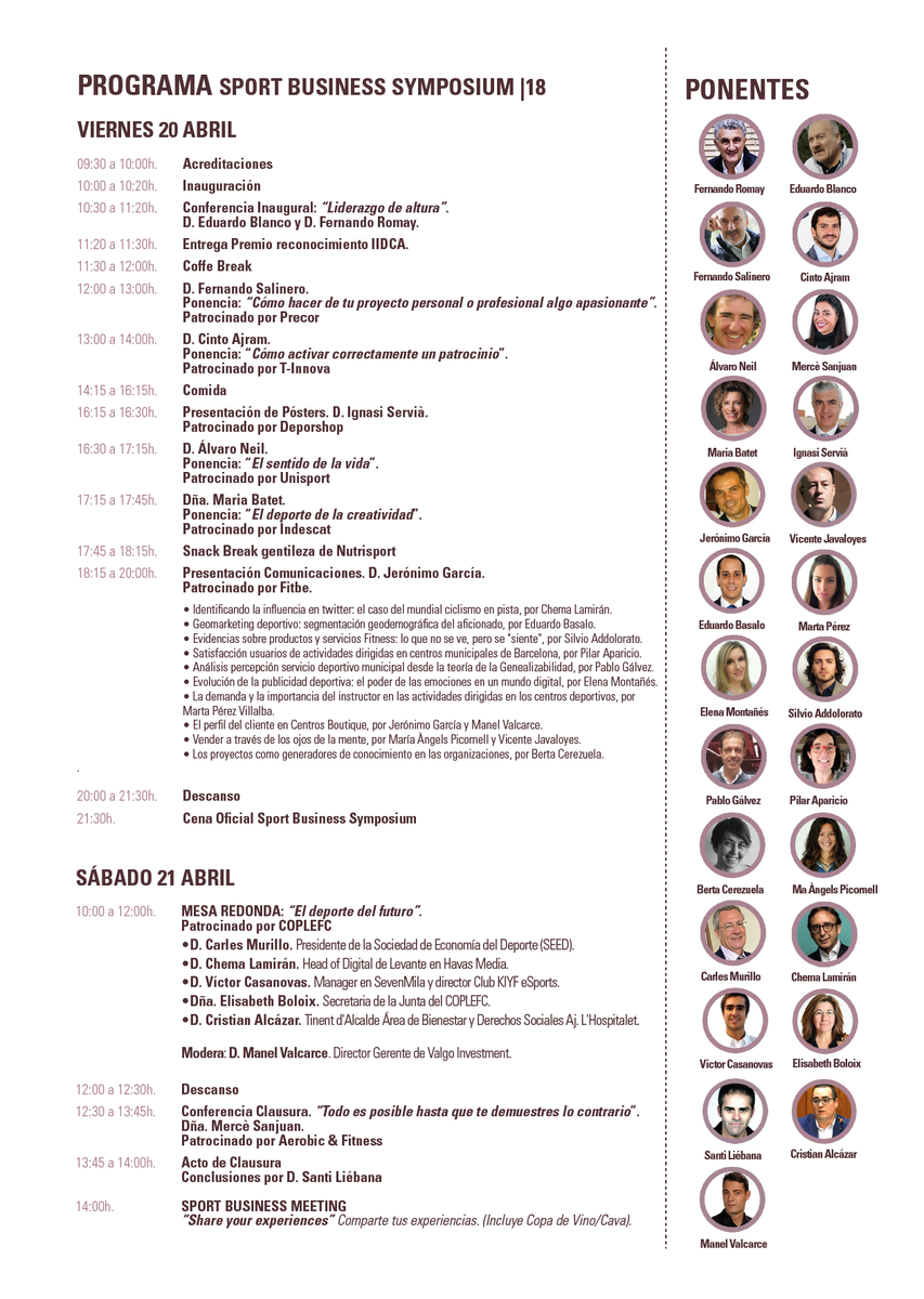 javaloyesv's tweet photo. Campaña COMPARTE PROGRAMA en la que el 13/4 sortearemos 3 inscripciones gratuitas al #SBS18 y una invitación a la cena oficial. #comparteygana @SportBSymposium https://t.co/c3W1MfbMGR